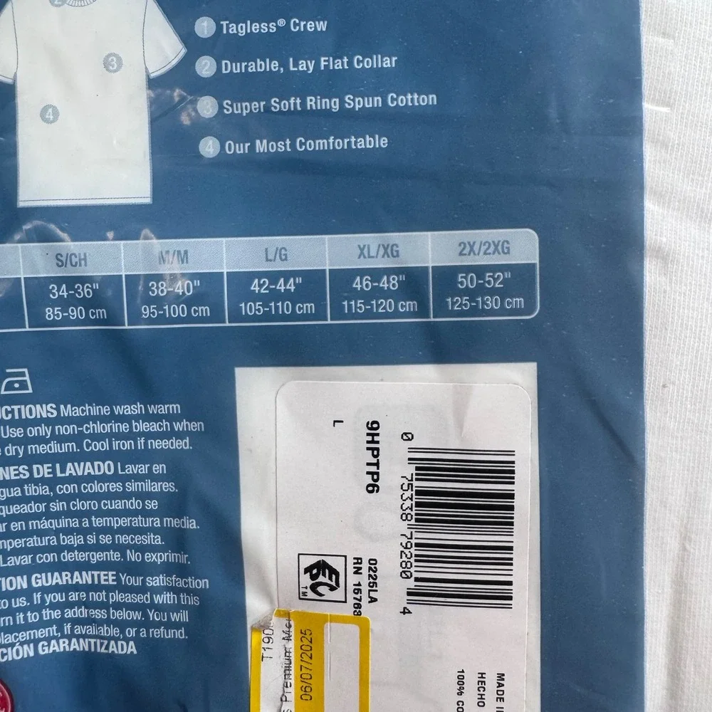 Hanes Premium Mens 6 Pack White Crew Neck Undershirts Tagless Size Large